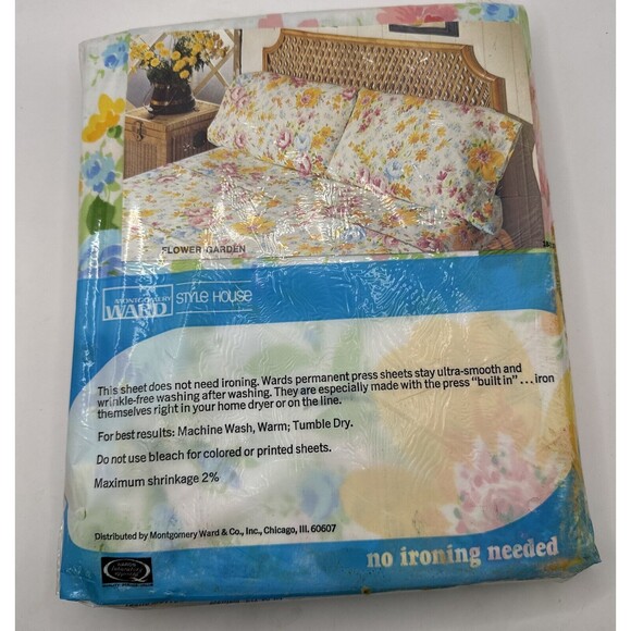 Vintage Montgomery Ward 1970s  Full Fitted Sheet Flowers New Old Stock - Picture 9 of 10